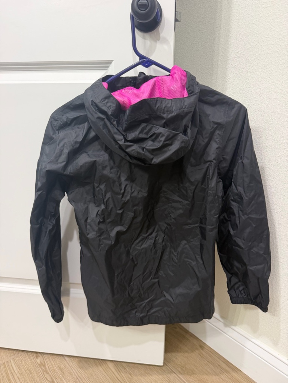 The North Face Black Kids' Hooded Rain Jacket with Pink Logo - Picture 3 of 4